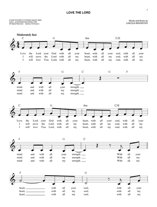 Love The Lord - Lincoln Brewster (Easy Lead Sheet - Fake Book)