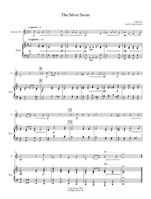 The Silver Swan (Arr. Jane Frasier) - Orlando Gibbons (Clarinet and Piano)