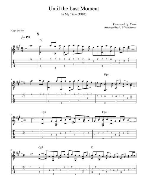 Until The Last Moment – Yanni (Fingerstyle Guitar - Advanced Level)