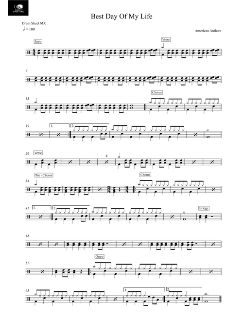 Best Day Of My Life (Arr. Drum Sheet MX) - American Authors (Drums)