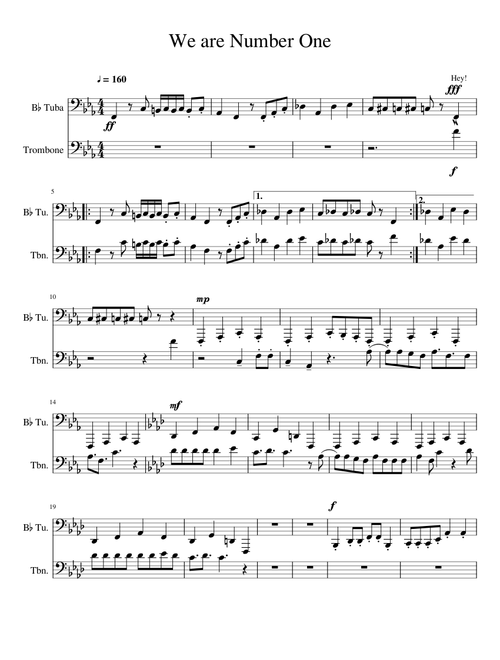 We are Number One but It's a Tuba Trombone Duet inspired by other W.a.N.O sheet music