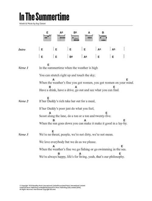 In The Summertime - Mungo Jerry (Guitar Chords-Lyrics)