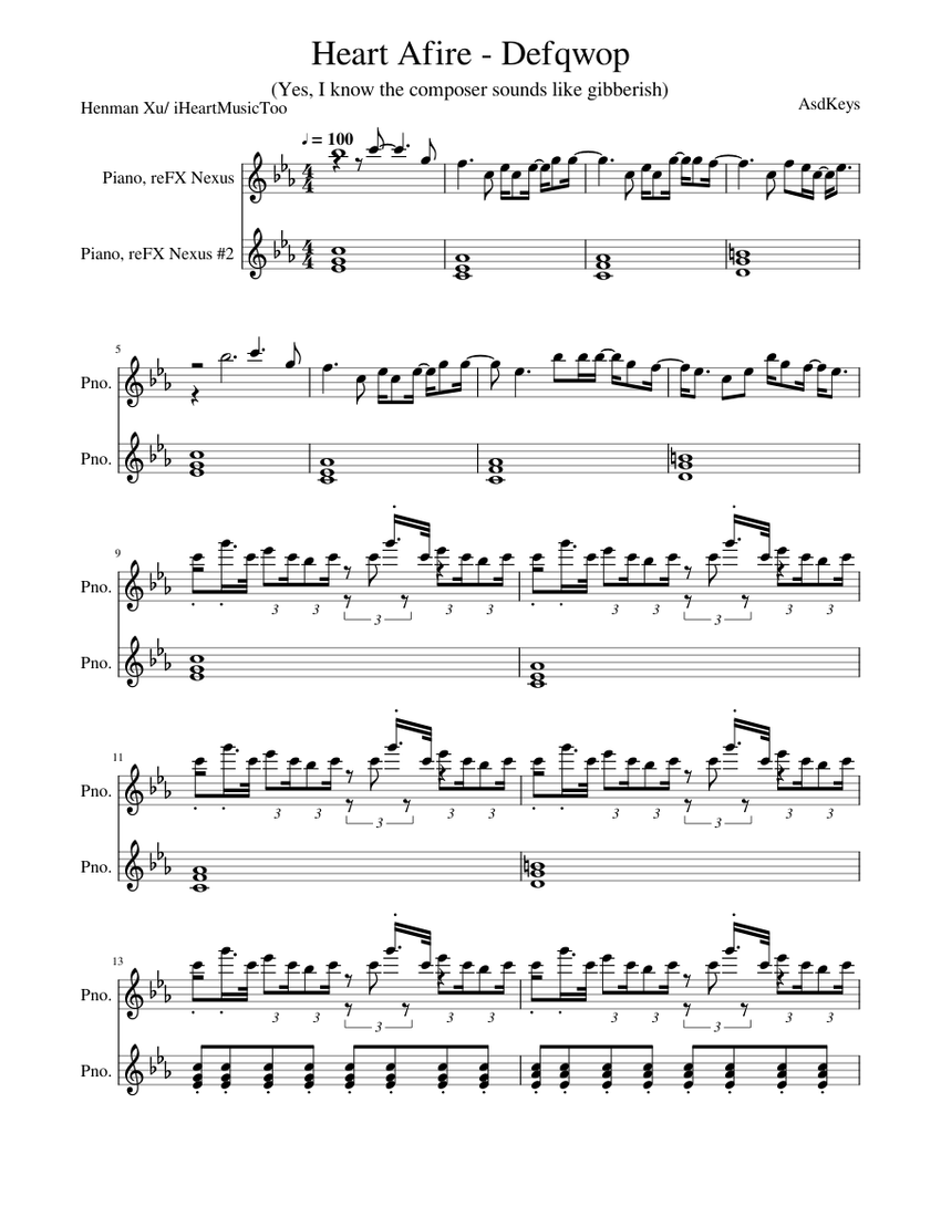 Defqwop - Heart Afire (feat. Strix) Sheet Music for Piano (Solo ...