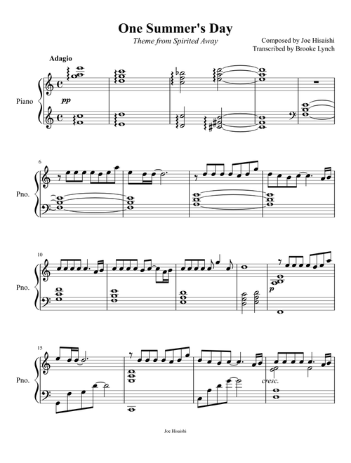 One Summer's Day - Spirited Away - Piano Solo