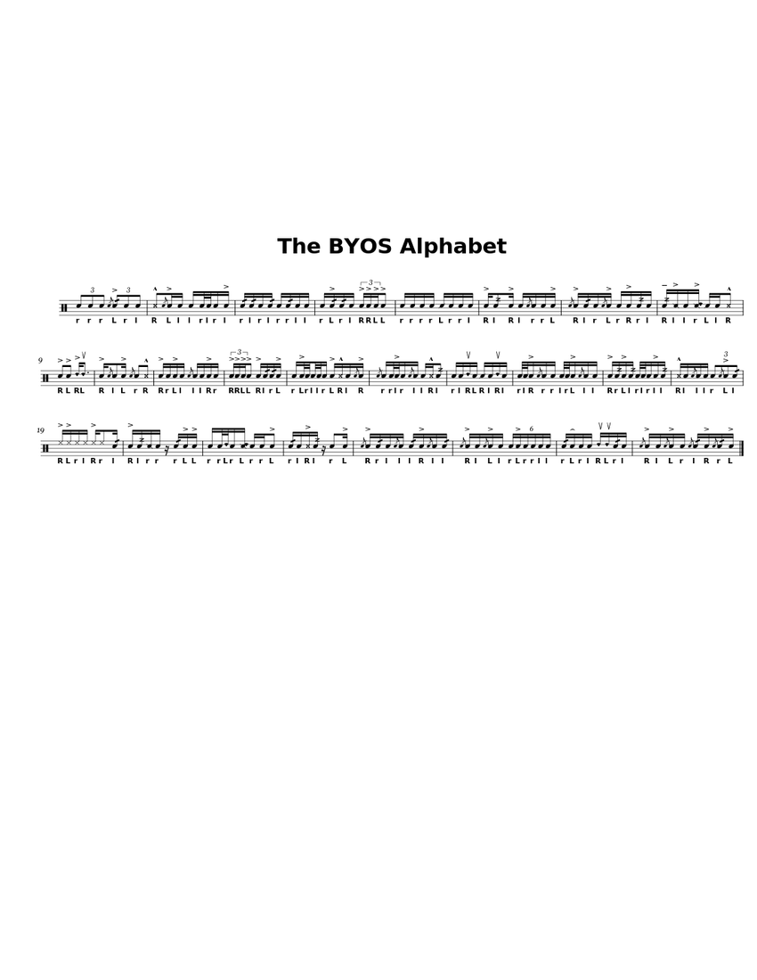 The BYOS Alphabet Sheet Music for Snare drum (Solo) | MuseScore.com
