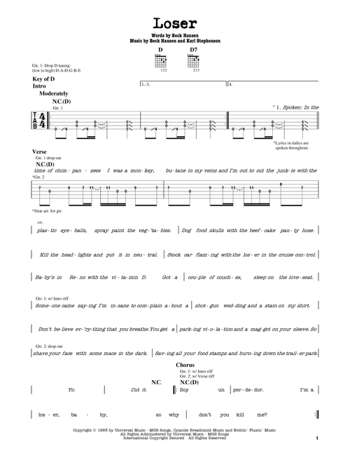 Loser - Beck (Guitar Lead Sheet)