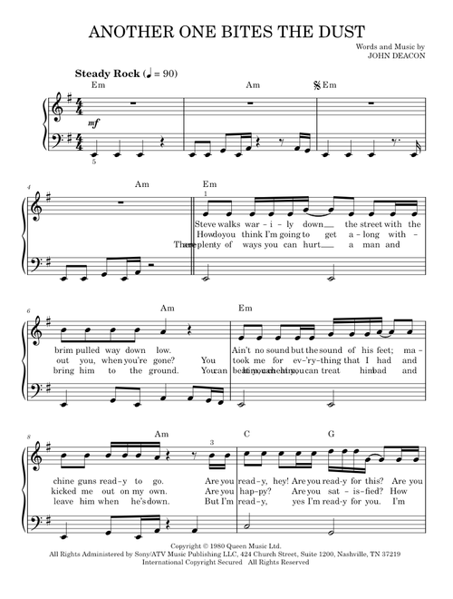 Another One Bites The Dust - Queen (Easy Piano)