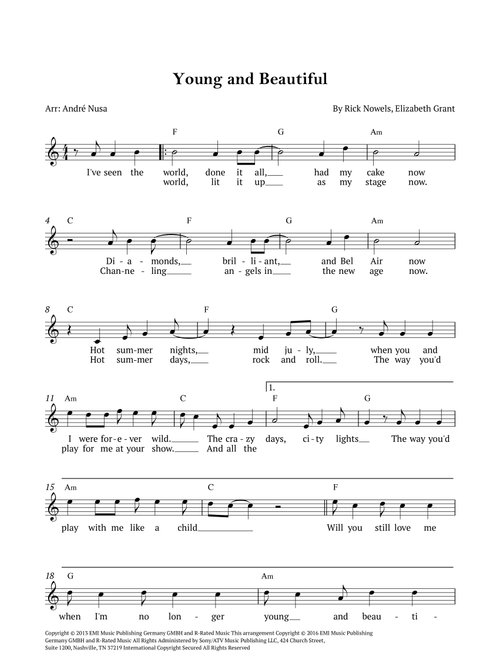 Young And Beautiful (Arr. André Nusa) - Lana Del Ray (Guitar Chords-Lyrics)