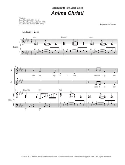 Anima Christi (Vocal Trio - (SAB) - Stephen DeCesare (Piano Vocal)