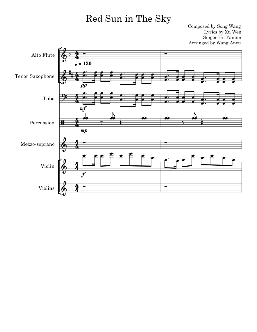 Red Sun in the Sky Ye Mao Red Sun in the Sky Sheet music for Tuba