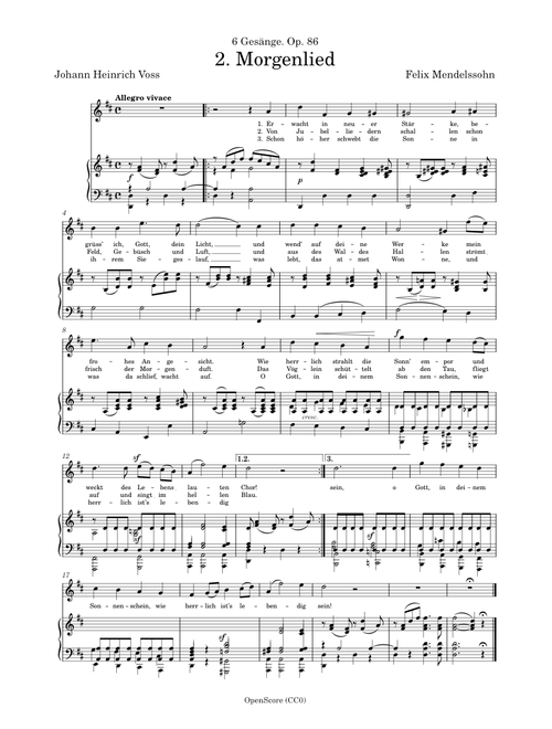 Mendelssohn, Felix – 6 Gesänge, Op.86, No.2 – Morgenlied
