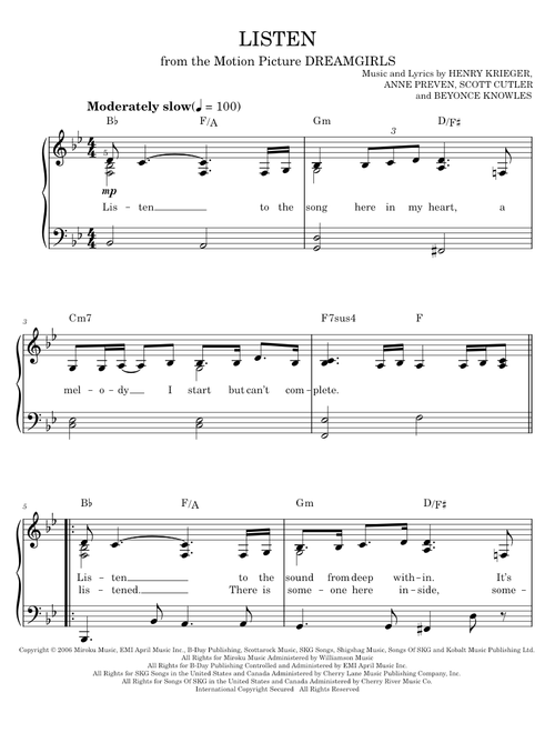 Listen (from Dreamgirls) - Beyonce, Dreamgirls Movie (Easy Piano)