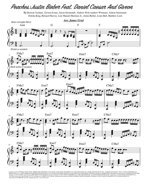 Peaches (Arr. James Ursel) - Justin Bieber Feat. Daniel Caesar And Giveon (Piano Solo)