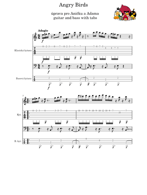 Angry birds theme - guitar and bass with tabs