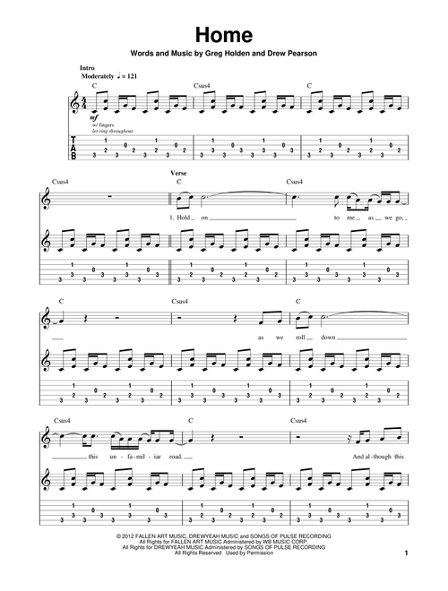 Home - Phillip Phillips (Guitar Tab Play-Along)