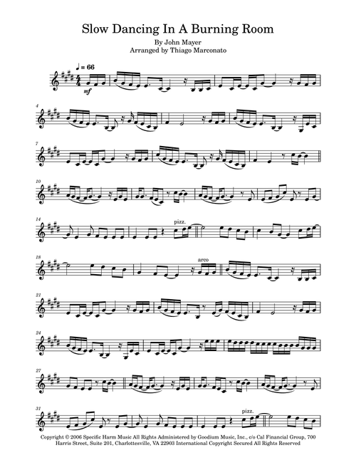 Slow Dancing In A Burning Room (Arr. Thiago Marconato) - John Mayer (Violin Solo)