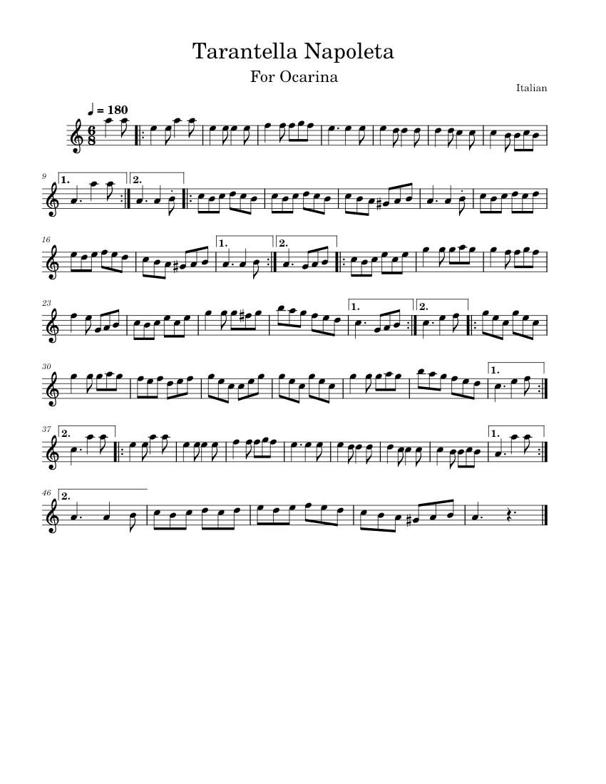Tarantella Napoletana – Trad. Italy Tarantella Napoleta Sheet
