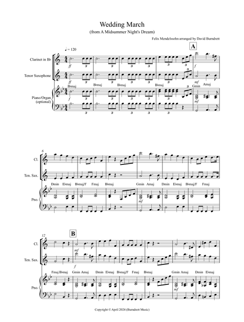 Wedding March (from A Midsummer Night's Dream) for Clarinet and Tenor Saxophone Duet (Arr. David Burndrett) - Felix Mendelssohn (Instrumental Duet)