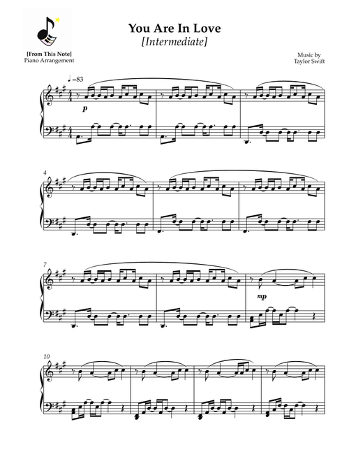 You Are In Love (Arr. From This Note) - Taylor Swift (Piano Solo)