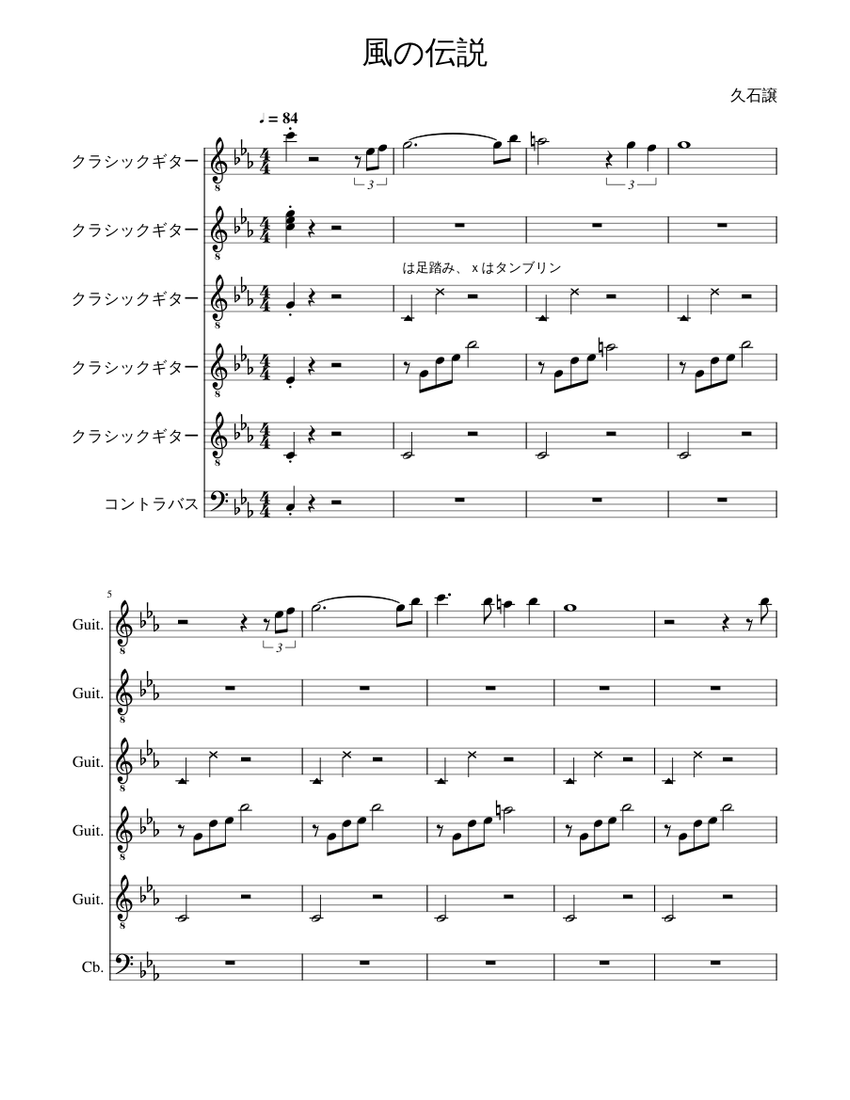 風の谷のナウシカ」～オープニング～ Sheet Music for Contrabass