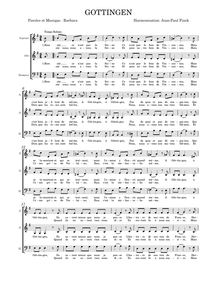 Gottingen Barbara Sheet music for Soprano, Alto, Bass voice (SATB
