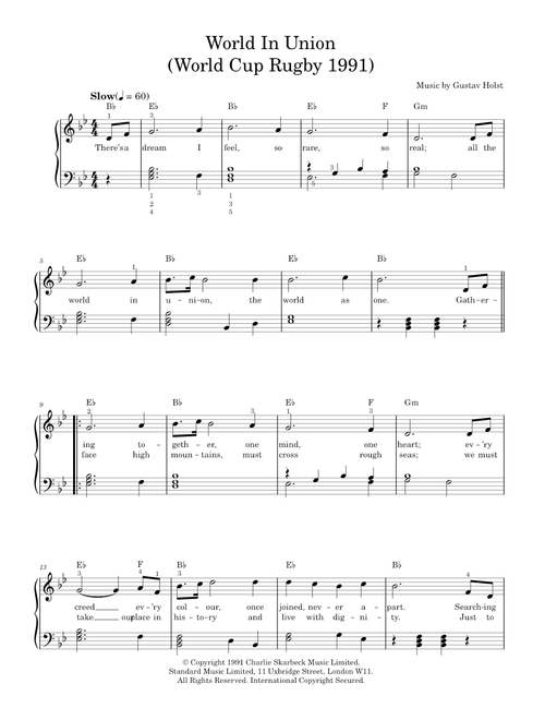 World In Union (World Cup Rugby 1991) - Hayley Westenra Boyzone (Piano Vocal)