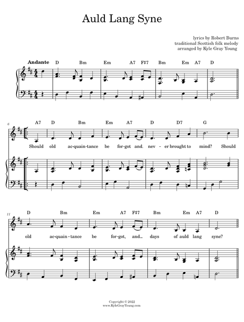 Auld Lang Syne – Traditional Scottish folk tune (piano/vocal/guitar)
