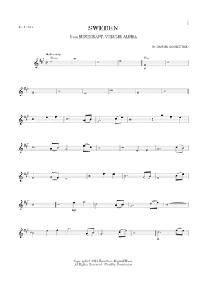Sweden (from Minecraft) – C418 - Sax Alto Arrangement Sheet Music
