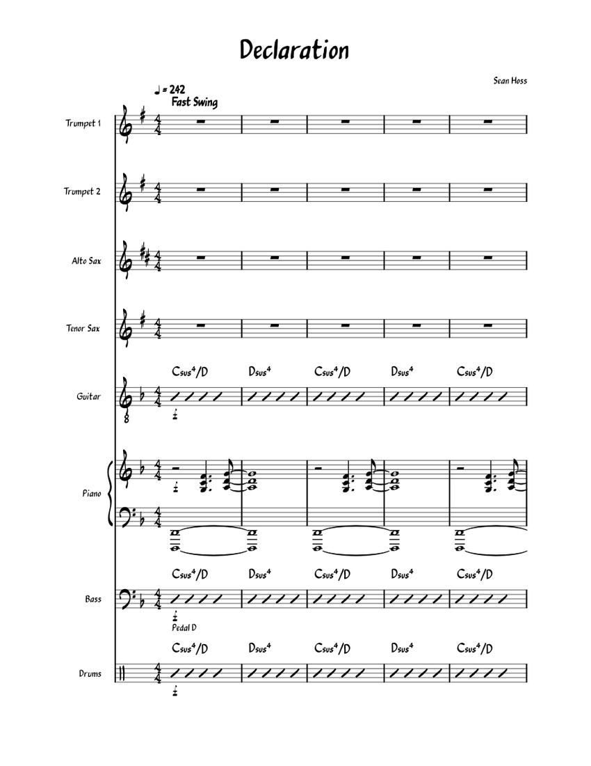 Declaration Sheet Music with Chords for Piano, Saxophone alto ...