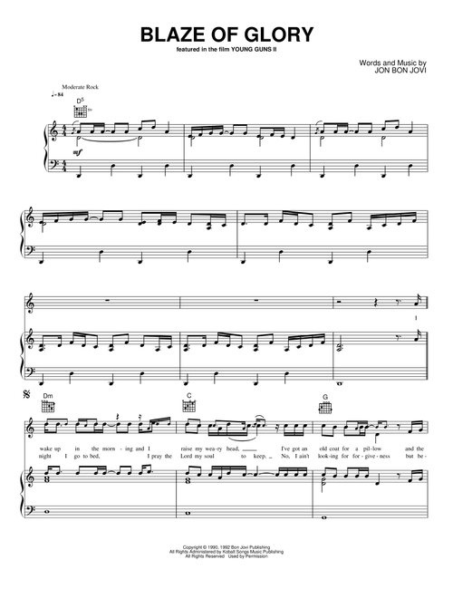 Blaze Of Glory - Jon Bon Jovi (Piano-Vocal-Guitar)