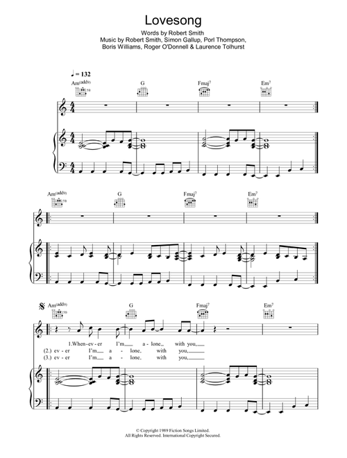 Lovesong - The Cure (Piano-Vocal-Guitar (Piano Accompaniment))