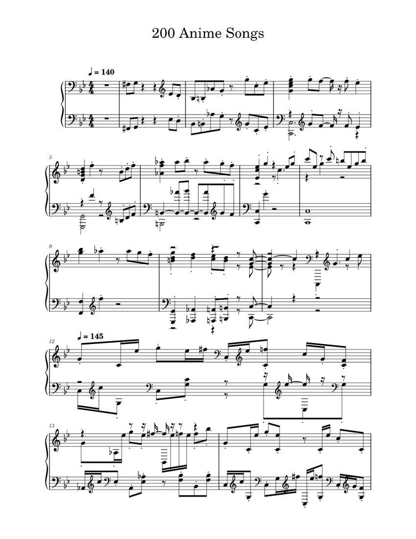 200 Anime Songs Two Hundred Anime Songs Sheet Music for Piano (Solo ...