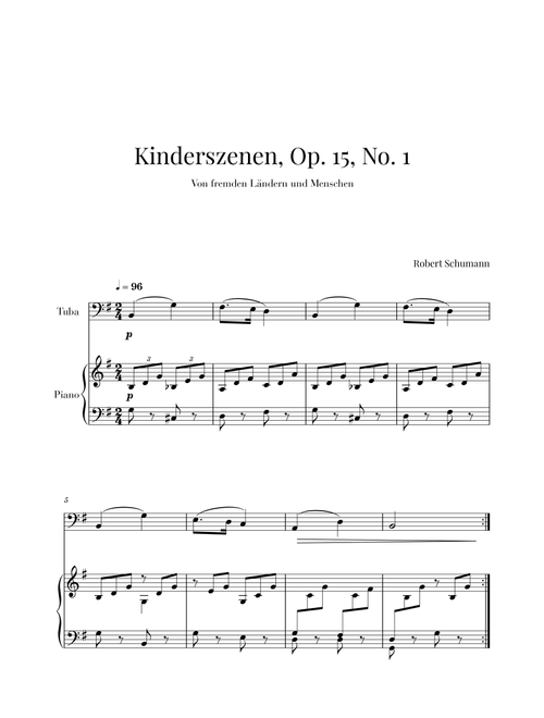 Kinderszenen, Op 15, No. 1 (for Tuba and Piano) (Arr. Cadenza Editions) - Robert Schumann (Instrumental Duet and Piano)