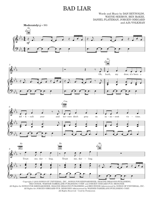Bad liar - Imagine Dragons (Piano-Vocal-Guitar)