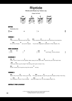 Play Official version of Riptide Sheet Music by Vance Joy for Guitar ...
