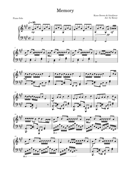 Memory – Kane Brown (Piano Solo)