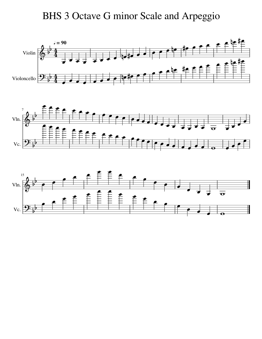 BHS 3 Octave g minor Scale and Arpeggio Sheet Music for Violin, Cello ...
