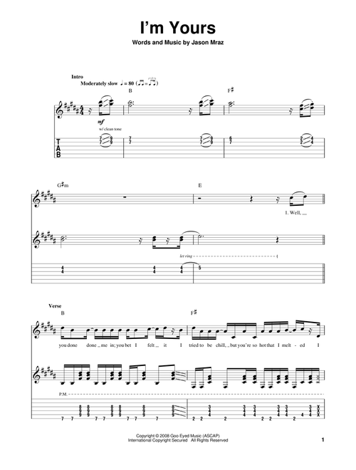 I'm Yours - Jason Mraz (Guitar Tab Play-Along)
