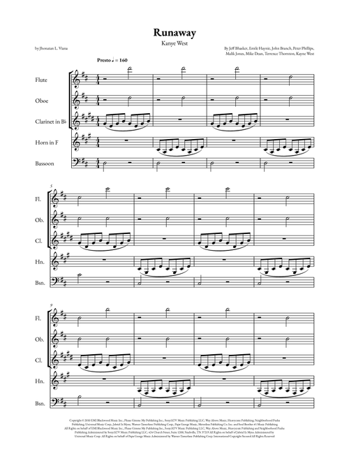 Runaway (Arr. Jhonatan Lucio Viana) - Kanye West (Woodwind Ensemble)