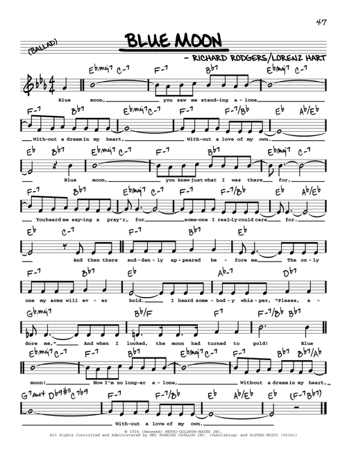 Blue Moon (High Voice) - The Marcels (Real Book - Melody-Chords-Lyrics)
