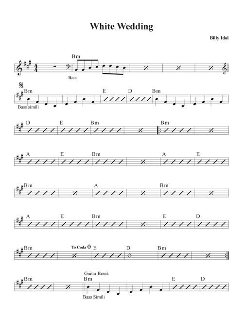 White Wedding (Arr. David M Fagnant) - Billy Idol (Piano-Vocal-Guitar)