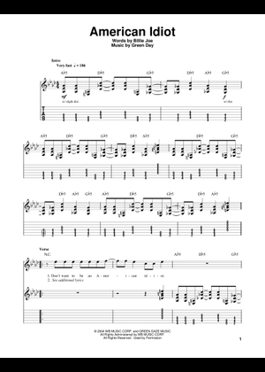 Play Official version of American idiot Sheet Music by Green Day