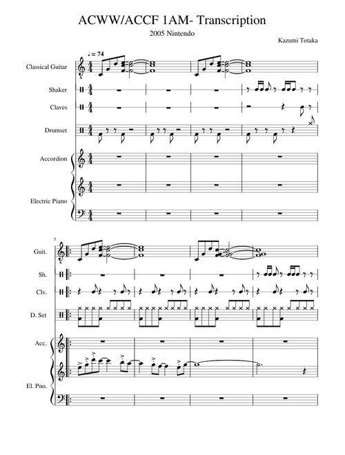 Animal Crossing Wild World / City Folk ( ACWW / ACCF ) - 1AM Transcription