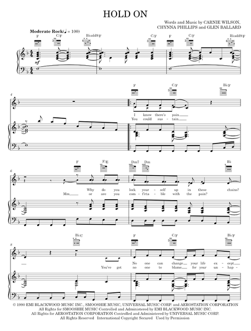 Hold on - Wilson Phillips (Piano-Vocal-Guitar)