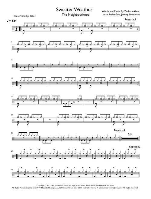 Sweater Weather (Arr. Jake) - The Neighbourhood (Drums)