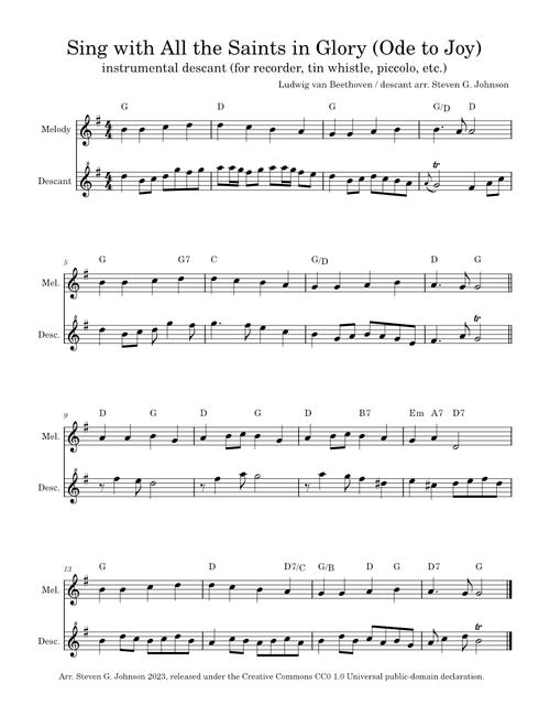 Sing with All the Saints in Glory (Ode to Joy) – Beethoven - instrumental descant