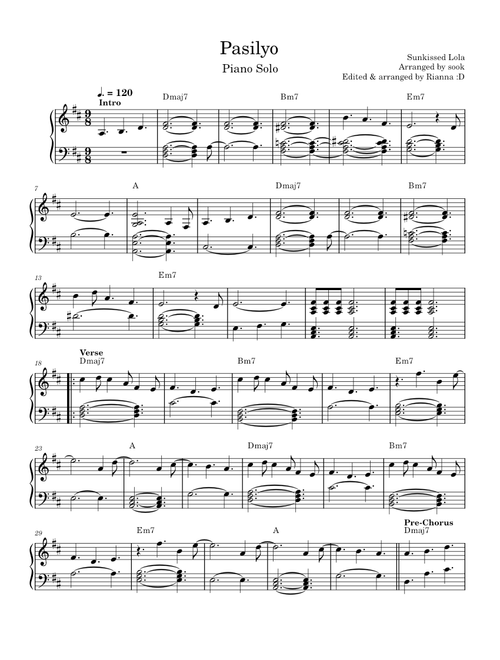 Pasilyo - Sunkissed Lola (Piano Solo)