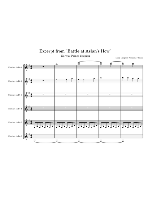 Excerpt from "Battle at Aslan's How" from Narnia: Prince Caspian // Clarinet Sextet