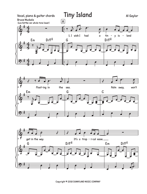 Tiny Island (Arr. Bruce Muckala) - Leo Kottke (Piano-Vocal-Guitar (Piano Accompaniment))