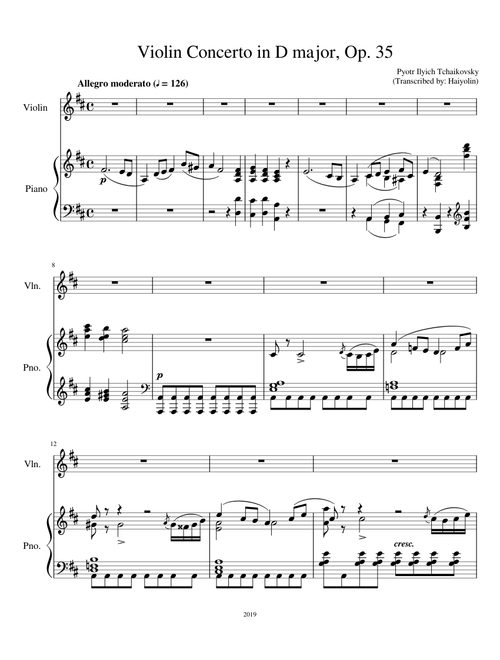 Tchaikovsky Violin Concerto in D major, Op. 35 (Piano Reduction)